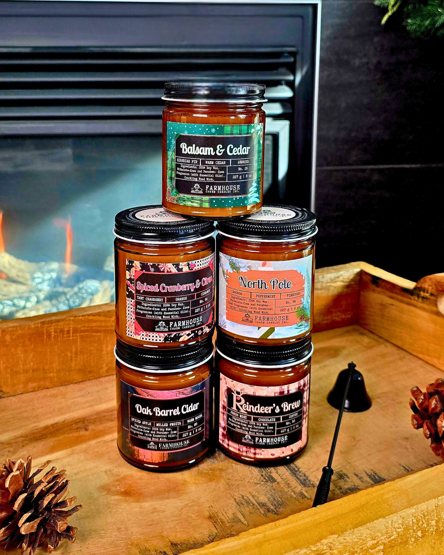 Farmhouse Charm Candles Christmas Candle Gift Bundle — five soy candles packaged together as a festive holiday gift set.