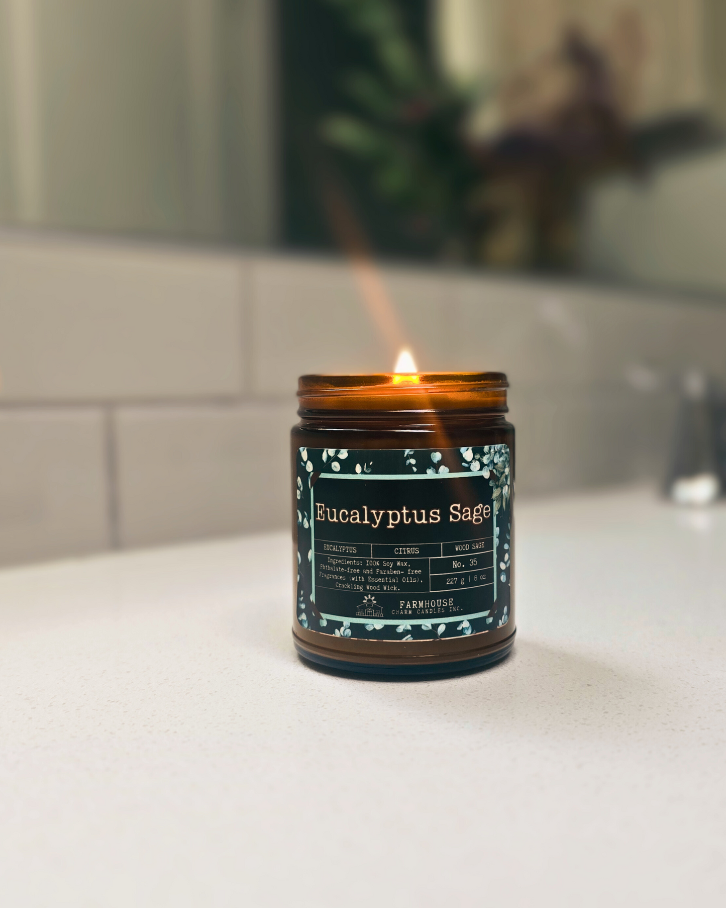 Eucalyptus Sage Soy Candle-Farmhouse Charm Candles. A blend of cool eucalyptus, zesty lemon, and earthy sage. Fresh, uplifting, and totally relaxing.