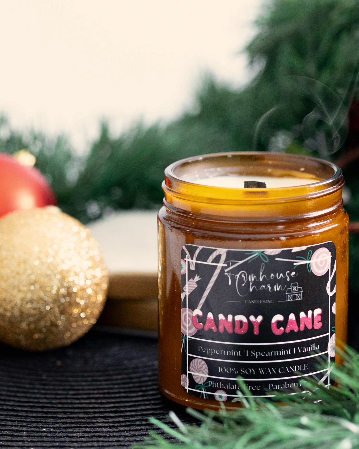 Candy Cane Soy Candle is the perfect blend of nostalgic and refreshing scents. The cool peppermint and spearmint notes provide a crisp and invigorating aroma, while the sweetness of vanilla adds a touch of warmth and comfort. Whether you're looking to create a festive atmosphere during the holiday season or simply want to enjoy a refreshing scent year-round, the Candy Cane Soy Candle is an excellent choice. www.farmhousecharmcandles.com