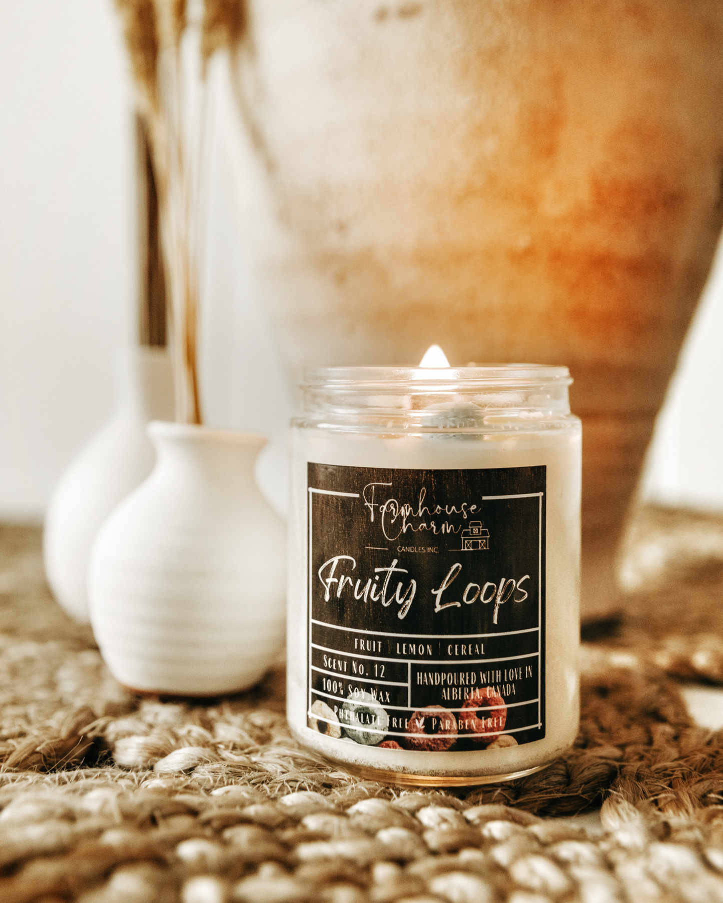 Farmhouse Charm Candles. Take a trip down memory lane with our best-selling candle! Packed with juicy citrus, sweet berries, and a zing of lemon, this fun and fruity scent smells just like your favorite Saturday morning cereal. Light it up and let the nostalgic aroma whisk you back to simpler, sweeter times.
"One whiff of this candle, and you're back to those carefree childhood days!"
🍊Handcrafted with colorful cereal-shaped wax embeds, this playful candle brings a touch of childhood charm.