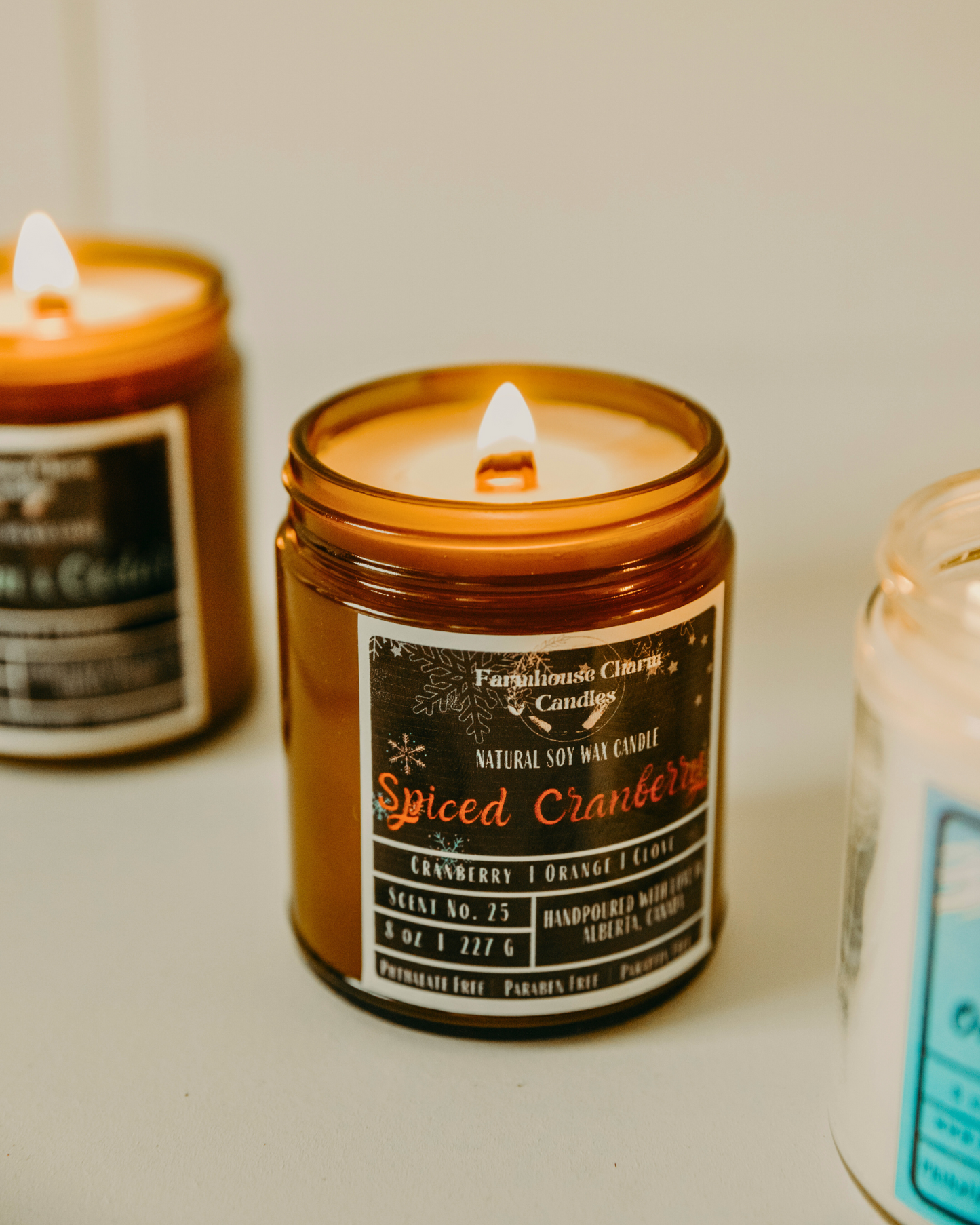 Experience the Festive Season with Spiced Cranberry Soy Candle. Our Spiced Cranberry Soy Candle embodies the true essence of the holiday spirit. The sweet and inviting aroma will fill any room with warmth and comfort. The tart cranberry and mulberry notes provide a refreshing and fruity scent, complemented by the tangy orange that adds a zesty twist. The combination of spicy clove and warm cinnamon creates a cozy ambiance, perfect for chilly winter nights. www.farmhousecharmcandles.com