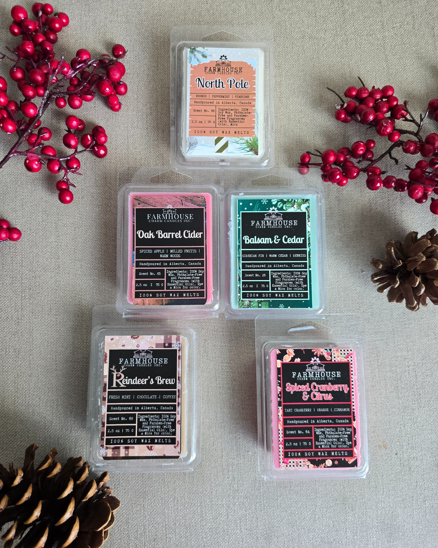 Home for Christmas Wax Melt Bundle by Farmhouse Charm Candles displayed with cozy holiday decor.
