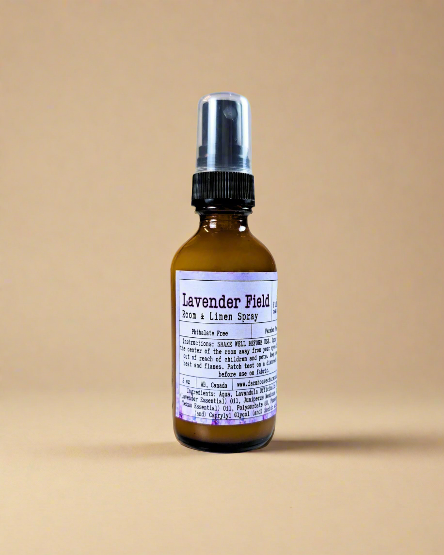 A soothing blend of Lavender Essential Oil and Cedarwood Essential Oil. This gentle, natural spray is designed to promote relaxation, reduce stress, and support better sleep.
. Together, they create the perfect combination for peaceful nights and cozy spaces. Spritz it on pillows, curtains, blankets, or any room in your home. Lavender Field Room and Linen Spray by Farmhouse Charm Candles