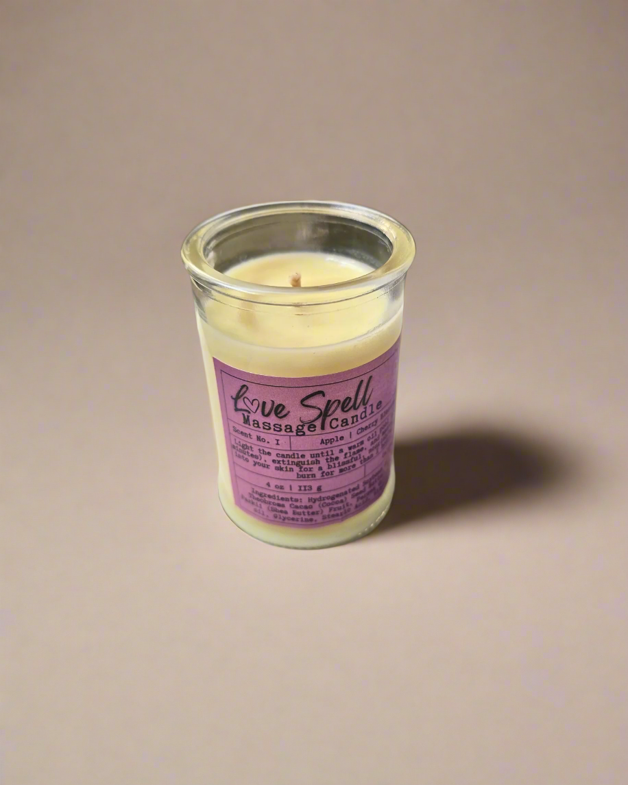 A captivating blend of crisp apple, delicate cherry blossom, and romantic jasmine, this candle melts into a warm, nourishing body oil—perfect for body massages or self-care rituals. Made with skin-loving ingredients, it hydrates while leaving a soft, lingering scent. Love Spell Massage Candle -Farmhouse Charm Candles