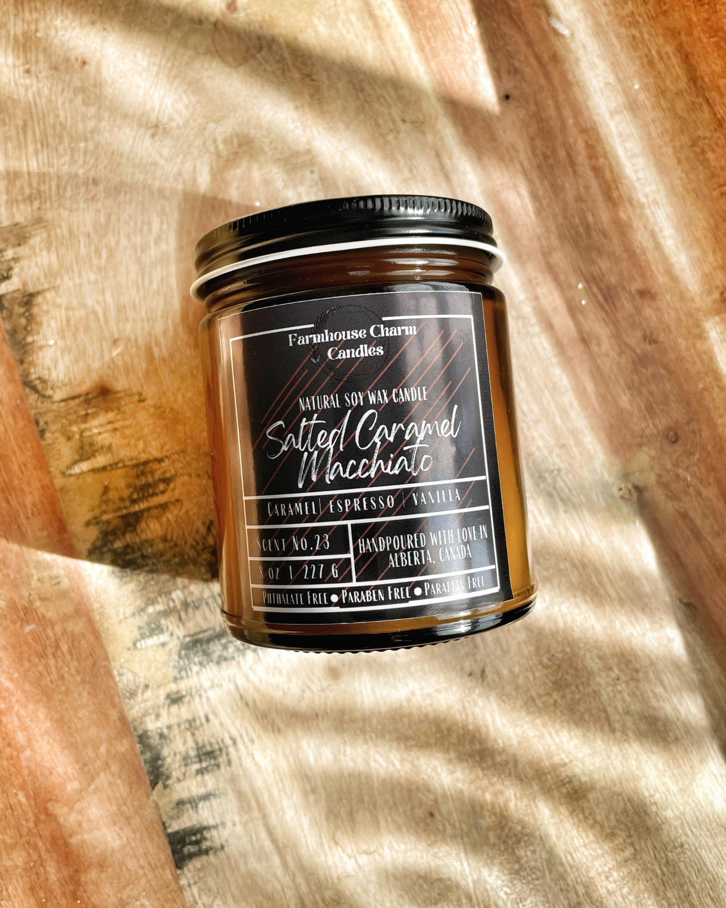 Savor the autumn season with a cozy sweater and a warm Salted Caramel Macchiato Soy Candle. For all the coffee lovers out there, the Salted Caramel Macchiato Soy Candle by Farmhouse Charm is the perfect addition to your fall routine. Infused with warm and rich aromas, this candle features a top note of caramelized sugar blended with roasted espresso, vanilla, salt, and spicy cinnamon.