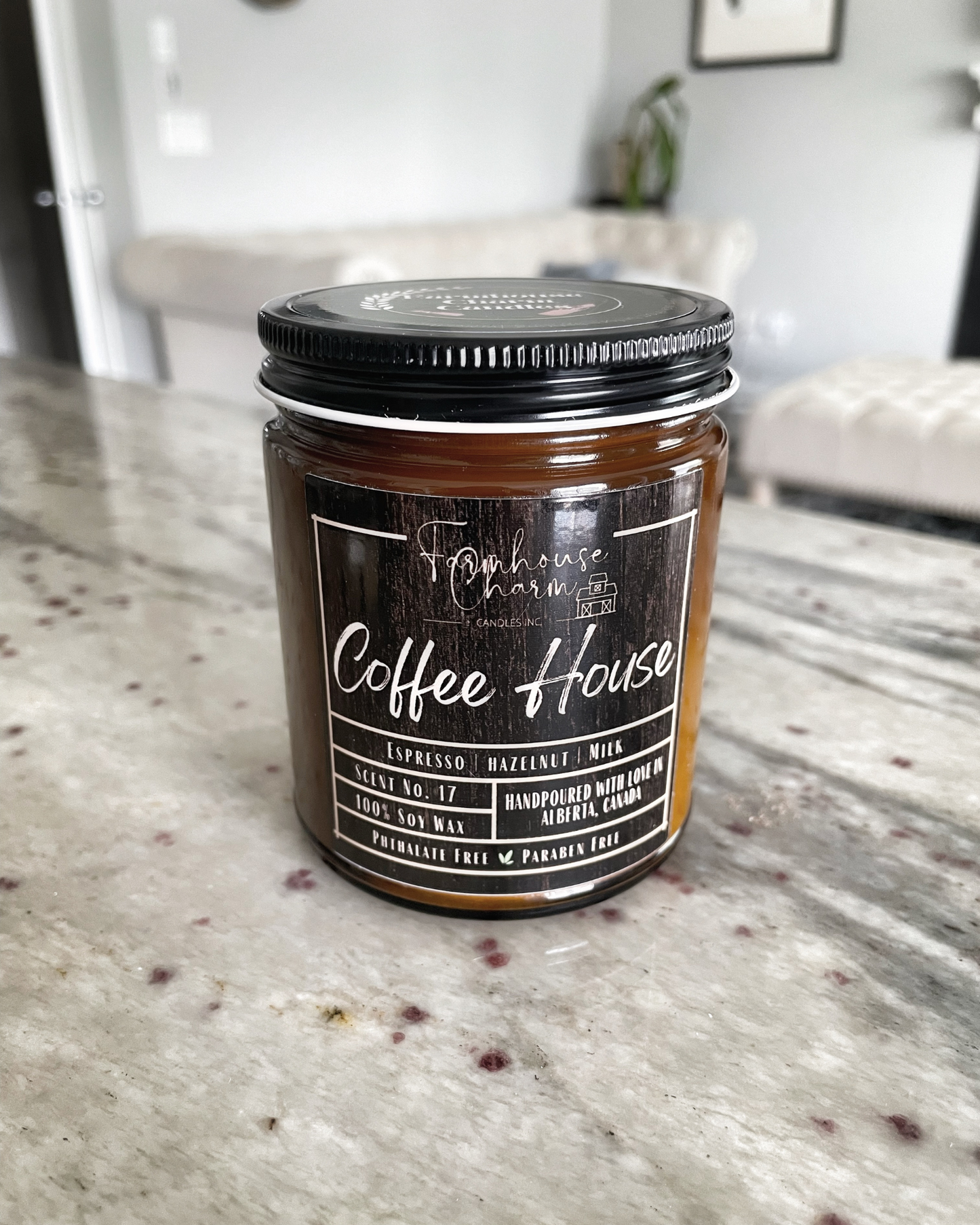 If you're someone who enjoys the scent of coffee in the morning, the Coffee House - Farmhouse Charm Soy Candle is definitely one to try. This candle boasts a rich, medium dark roast scent with subtle hints of caramel and vanilla. This candle is not only great for waking up your senses, but it's also perfect for creating a cozy and inviting atmosphere in your home. www.farmhousecharmcandles.com
