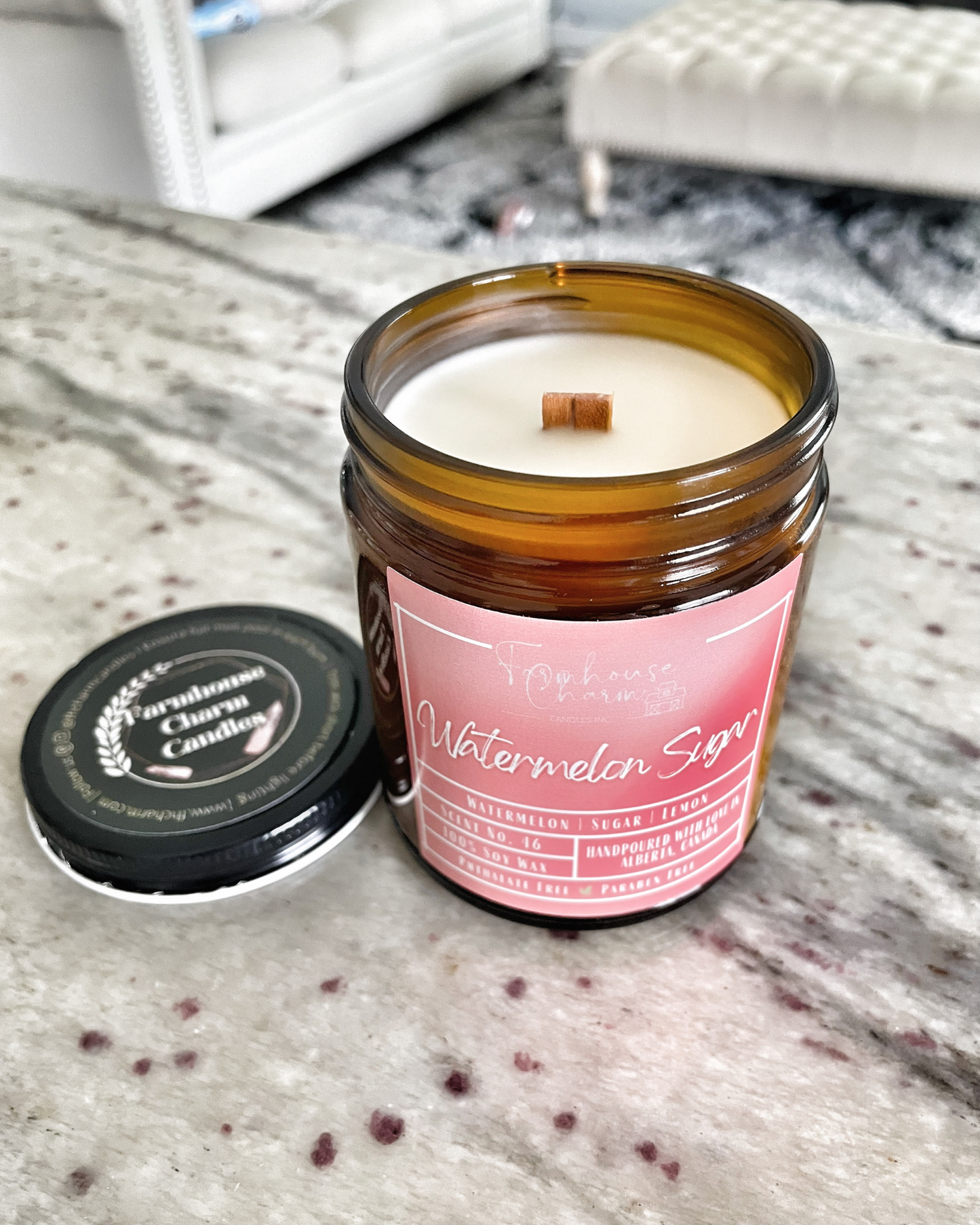 Elevate Your Summer Mood with Watermelon Sugar - Farmhouse Charm Soy Candle. Bring the summer season into your home with our Watermelon Sugar - Farmhouse Charm Soy Candle! Infused with refreshing and bright scent of watermelon, spring water, and lemon, this candle will add a touch of summer to your living space. www.farmhousecharmcandles.com