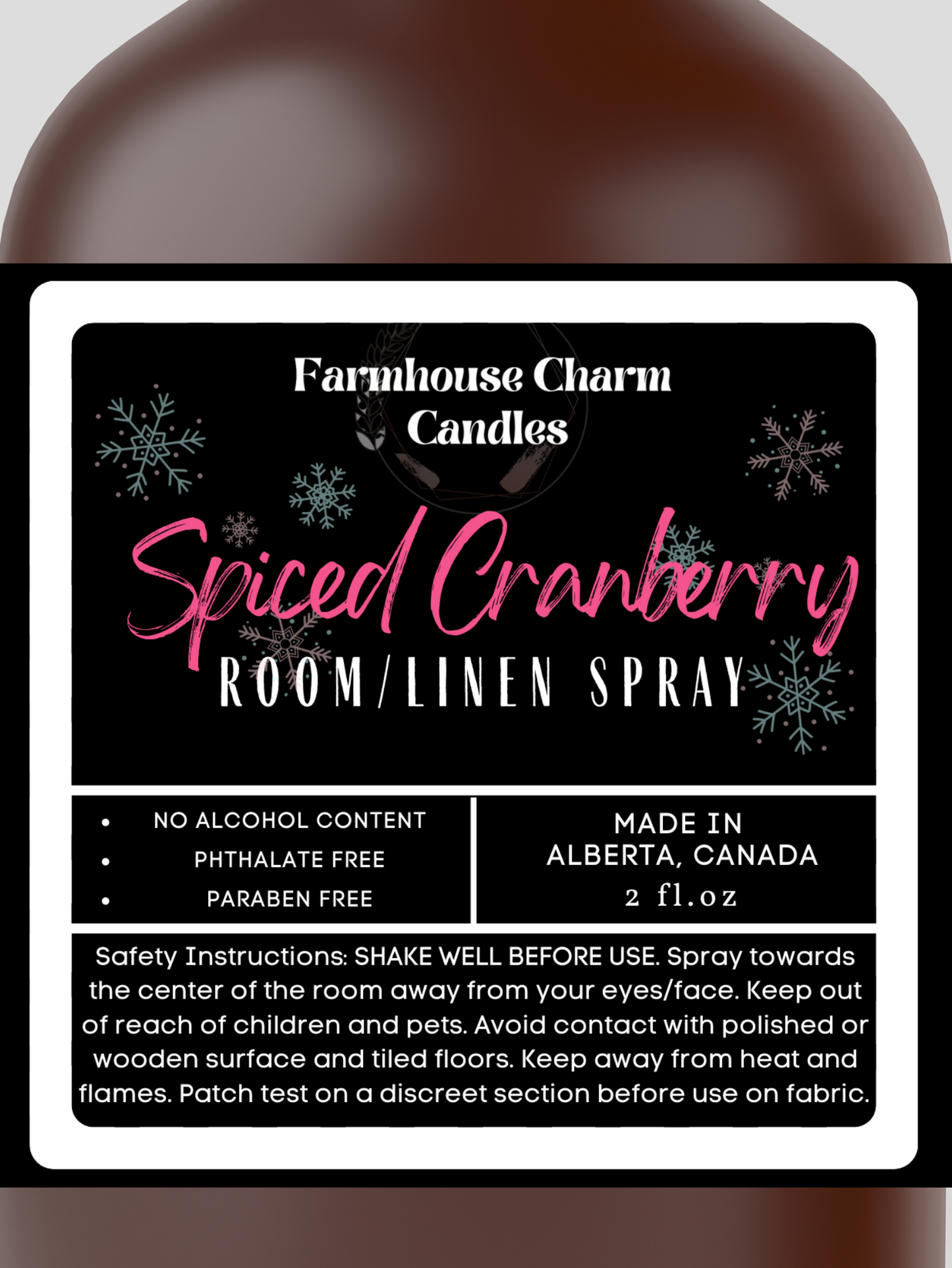 Experience the Festive Season with Spiced Cranberry Room and Linen Spray Our Spiced Cranberry Room and Linen Spray embodies the true essence of the holiday spirit. The sweet and inviting aroma will fill any room with warmth and comfort. The tart cranberry and mulberry notes provide a refreshing and fruity scent, complemented by the tangy orange that adds a zesty twist. The combination of spicy clove and warm cinnamon creates a cozy ambiance, perfect for chilly winter nights. www.farmhousecharmcandles.com