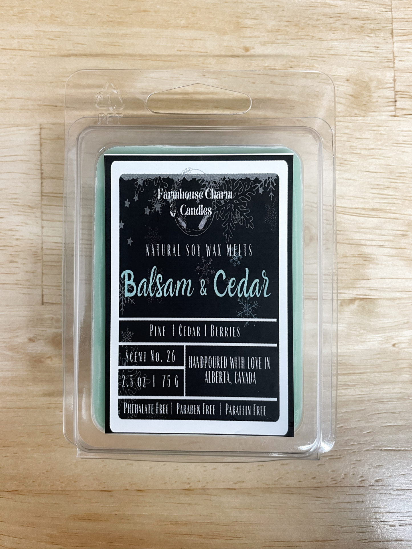 Experience the Joy of the Holidays with Balsam & Cedar Soy Wax Melts. It's scent is a combination of balsam, cedar, and juniper berry, which together create a warm and inviting fragrance. The woody aroma adds texture to the wonderful forest scent, creating the perfect ambiance for the holiday season! size: 2.5 oz. (75 g) Balsam & Cedar Soy Wax Melts is hand poured with love in Alberta, Canada. It is made with 100% natural soy wax . www.farmhousecharmcandles.com