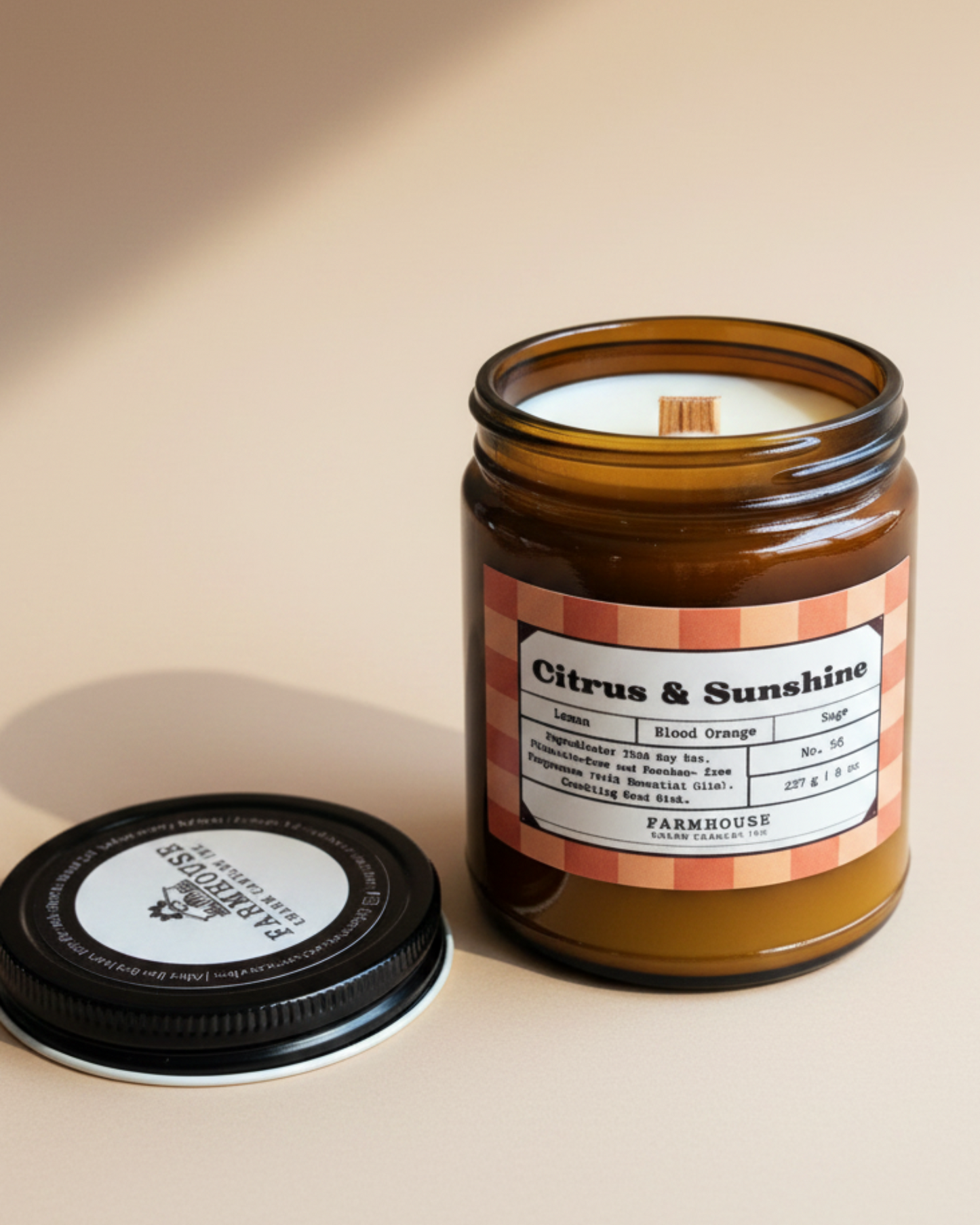 A bright burst of citrus with a soft herbal twist. Fresh lemon and juicy blood orange meet calming sage for a clean, sun-kissed scent that feels like summer at home. Citrus & Sunshine Soy Candle by Farmhouse Charm Candles
