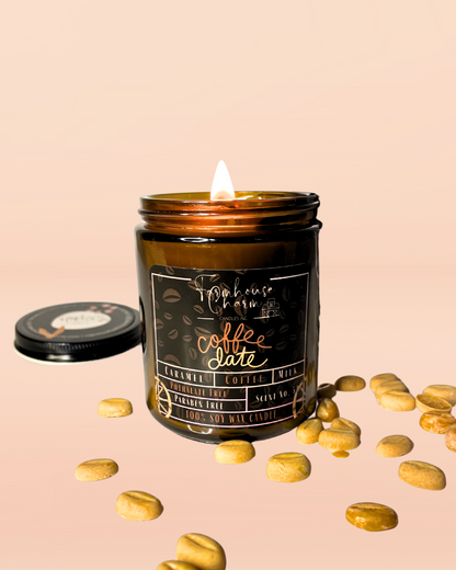 The Coffee Date Soy Candle is a delightful blend of salted caramel, coffee, and milk. Light it up, and let the warm, velvety aroma of coffee wrap you up in a cozy hug. The caramel notes add a touch of sweetness, while the milk gives it a creamy, dreamy finish. Get ready to drift off to coffee heaven with this aromatic masterpiece! www.farmhousecharmcandles.com