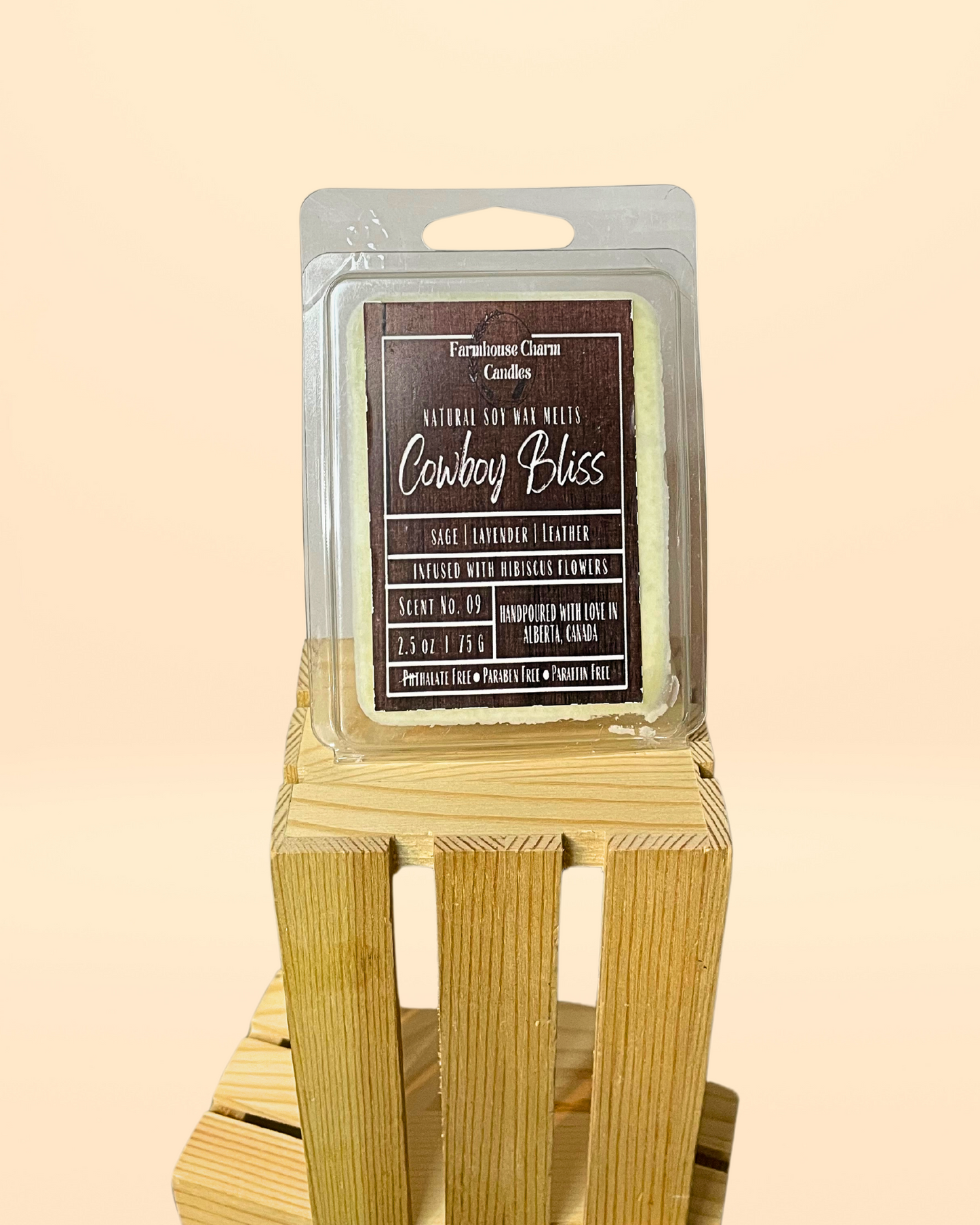 Yeehaw! Get ready to saddle up and experience the new Cowboy Bliss Soy Wax Melts. The blend of woodsy sage, calming lavender, and rugged leather creates an aroma you can't forget. This scent packs a punch with its floral and masculine undertones, making it perfect for any cowboy or cowgirl. You'll be transported to a cozy cabin in the woods, kicking back and enjoying a relaxing evening. Giddy up and try it out! www.farmhousecharmcandles.com