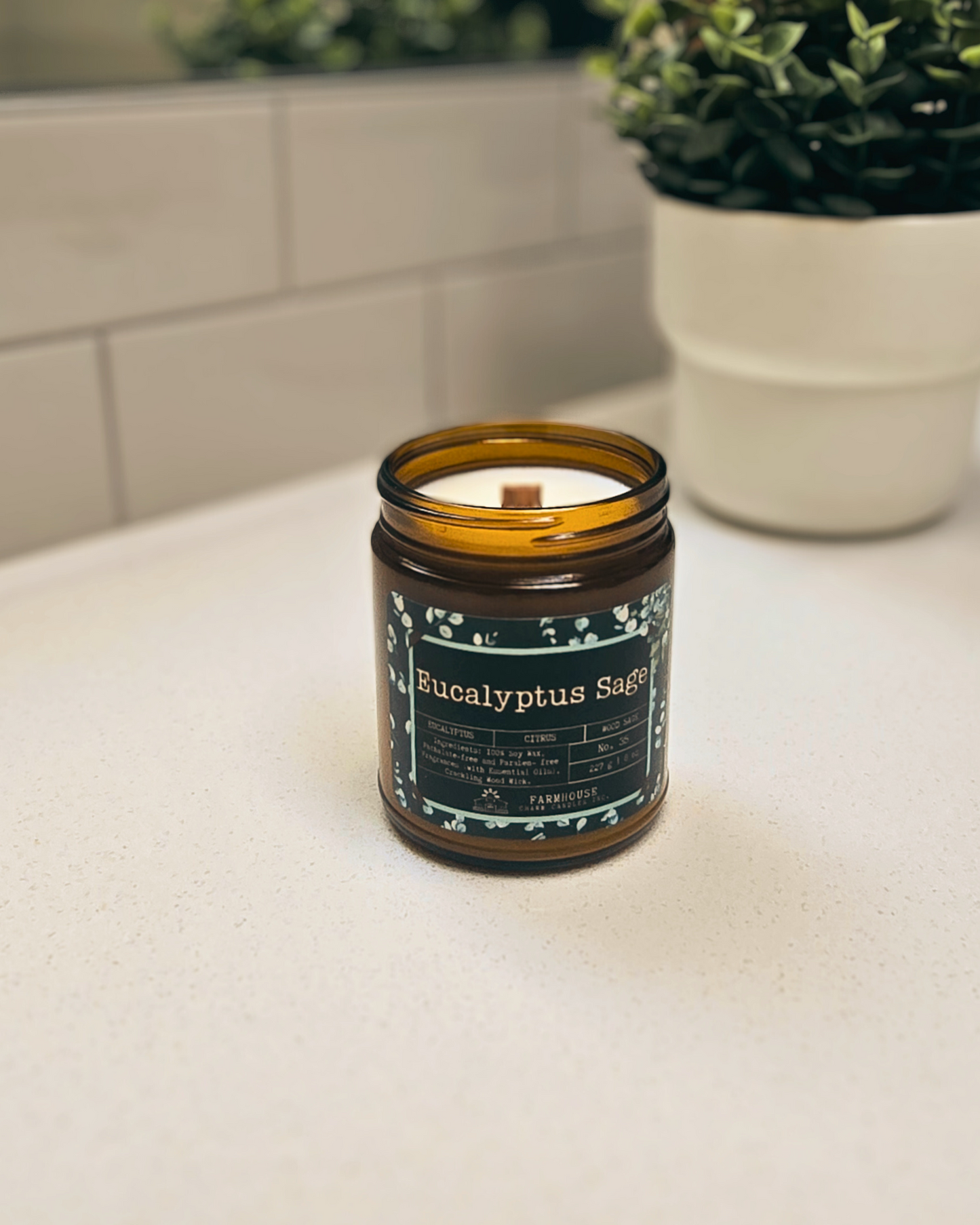 Eucalyptus Sage Soy Candle-Farmhouse Charm Candles. A blend of cool eucalyptus, zesty lemon, and earthy sage. Fresh, uplifting, and totally relaxing.