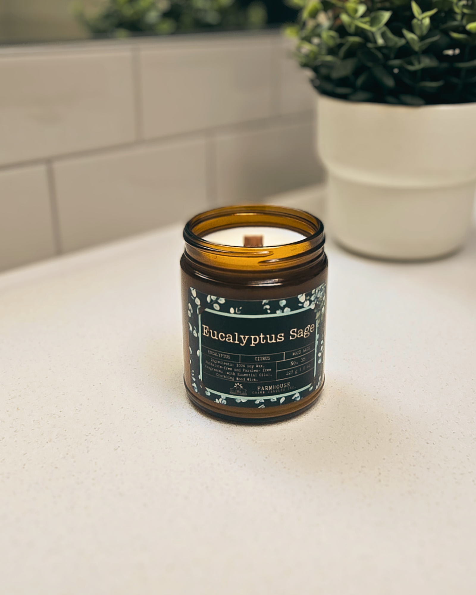 Eucalyptus Sage Soy Candle-Farmhouse Charm Candles. A blend of cool eucalyptus, zesty lemon, and earthy sage. Fresh, uplifting, and totally relaxing.