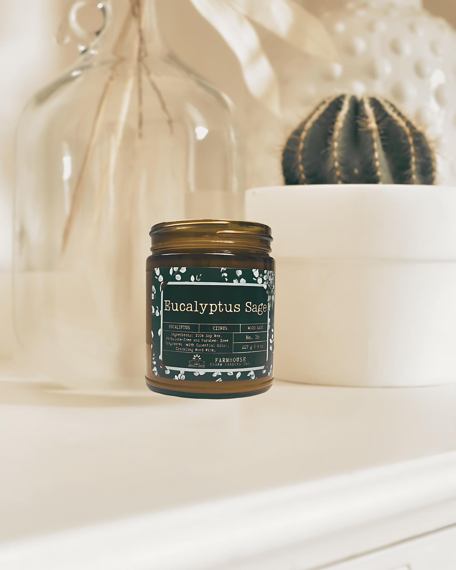 Eucalyptus Sage Soy Candle | Eucalyptus + Lemon + Sage - Farmhouse Charm Candles Inc.