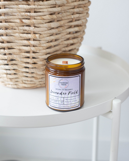 Aroma Scent No. 16 Lavender Field Soy Candle. Infused with the delightful essence of lavender, enhanced by the earthy tones of sandalwood and the subtle allure of musk, this candle is a genuine treat for the soul. Crafted from 100% natural soy wax, this candle is additive-free, biodegradable, and sustainably sourced, offering an eco-conscious option for your home. Infused with phthalate-free and paraben-free fragrances. www.farmhousecharmcandles.com