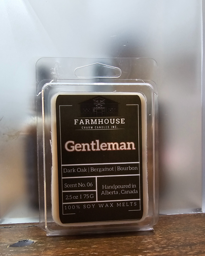 Get ready to ignite your senses with the smooth and irresistible Gentleman Soy Wax Melts. With the powerful blend of dark oak, bergamot, and a dash of bourbon, this scent embodies the essence of a true gentleman.