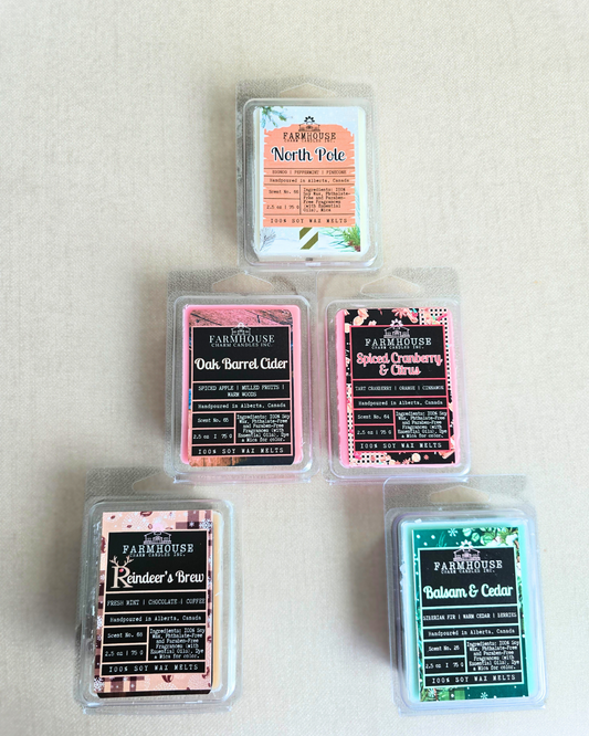 Home for Christmas Wax Melt Bundle by Farmhouse Charm Candles displayed on neutral background