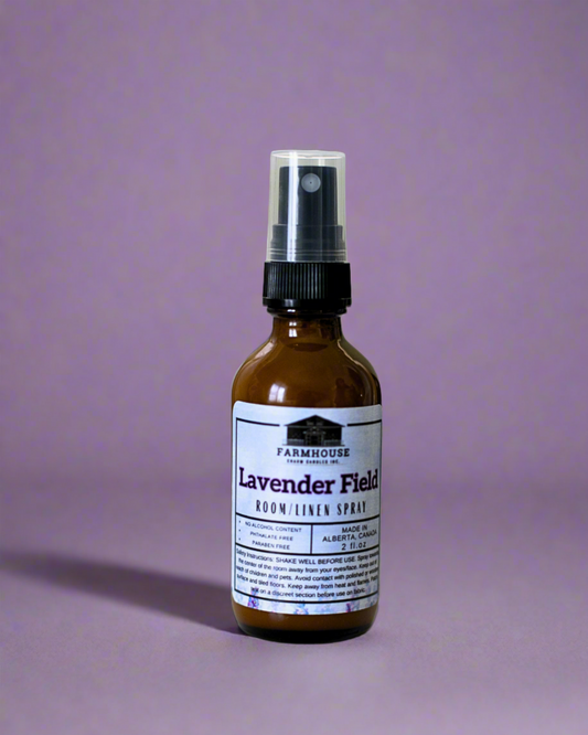 A soothing blend of Lavender Essential Oil and Cedarwood Essential Oil. This gentle, natural spray is designed to promote relaxation, reduce stress, and support better sleep.
. Together, they create the perfect combination for peaceful nights and cozy spaces. Spritz it on pillows, curtains, blankets, or any room in your home.  Lavender Field Room and Linen Spray by Farmhouse Charm Candles