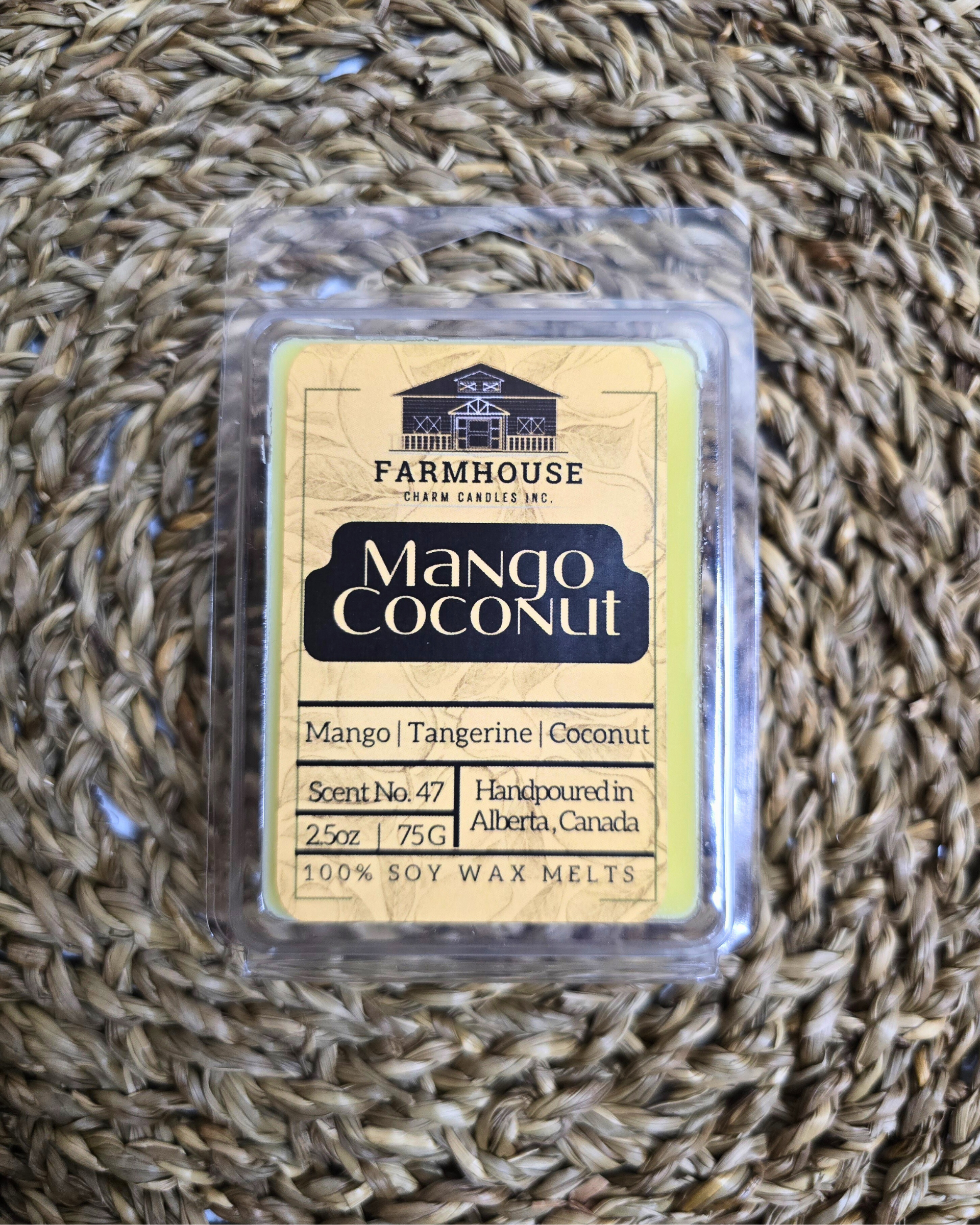 Step into a world of tropical bliss with our Mango Coconut Soy Wax Melts. Crafted to whisk you away to warm summer days, this candle infuses your space with the luscious aroma of ripe mangoes and creamy coconut milk, accented by hints of bright citrus and musky undertones. This wax melts will transport you to sun-drenched shores and lazy summer afternoons