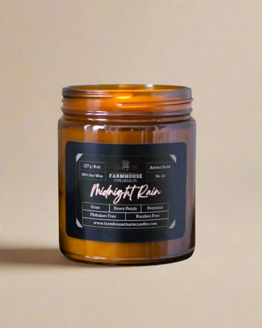 Midnight Rain Soy Candle | Grass + Dewy Petals + Petrichor - Farmhouse Charm Candles Inc.