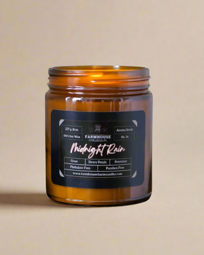 Midnight Rain Soy Candle | Grass + Dewy Petals + Petrichor - Farmhouse Charm Candles Inc.