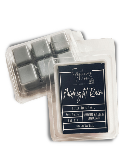 Introducing Midnight Rain Soy Wax Melts, a nostalgic blend that captures the essence of a midnight downpour. Imagine the refreshing aroma of dewy grass mingling with the delicate scent of petals kissed by rain. With a subtle hint of petrichor—the earthy fragrance that rises after a downpour—this candle brings back memories of carefree nights and gentle pitter-patters on the windowpane. Crafted using 100% natural soy wax and paraben-free and phthalate-free fragrances www.farmhousecharmcandles.com