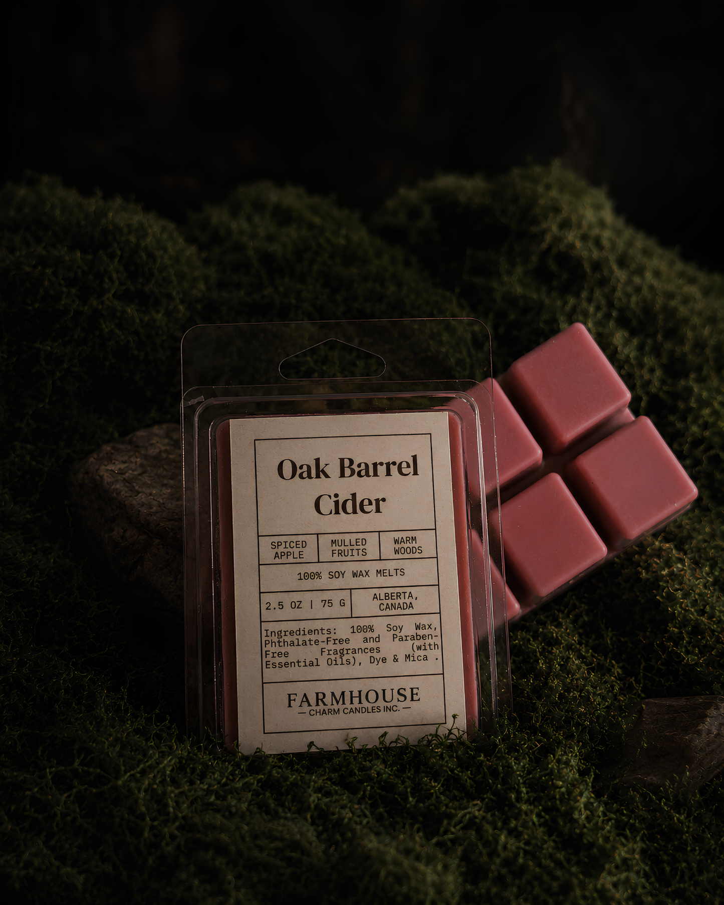 A package of Oak Barrel Cider soy wax melts by Farmhouse Charm Candles