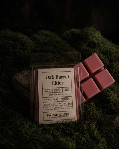 A package of Oak Barrel Cider soy wax melts by Farmhouse Charm Candles