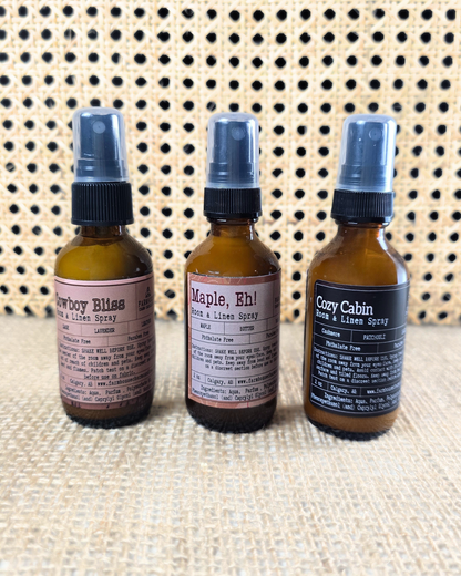 Celebrate Canadian charm with our Oh, Canada Room & Linen Spray Bundle! This set includes 3 x 60 ml room &; linen sprays.

🍁Cowboy Bliss (Lavender + Sage + Leather)

🍁Maple, Eh! (Maple + Butter + Vanilla)

🍁Cozy Cabin (Cashmere + Patchouli + Sandalwood)
Farmhouse Charm Candles