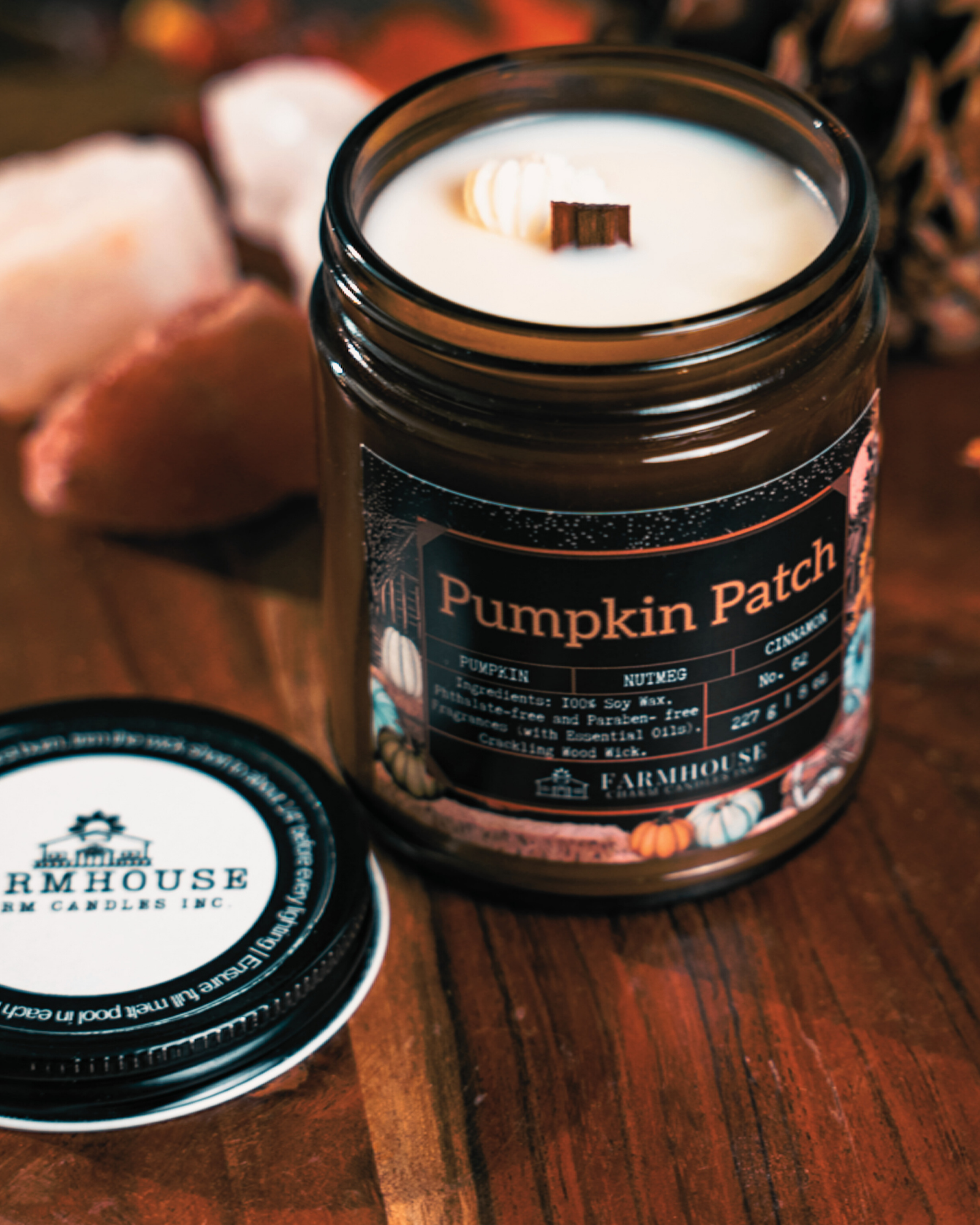 This seasonal favorite blends sweet pumpkin, warm cinnamon, and earthy nutmeg for a scent that feels like home on a crisp fall day. Each one is topped with an adorable white pumpkin wax embed, making it as charming as it is cozy. Farmhouse Charm Candles- Pumpkin Patch
