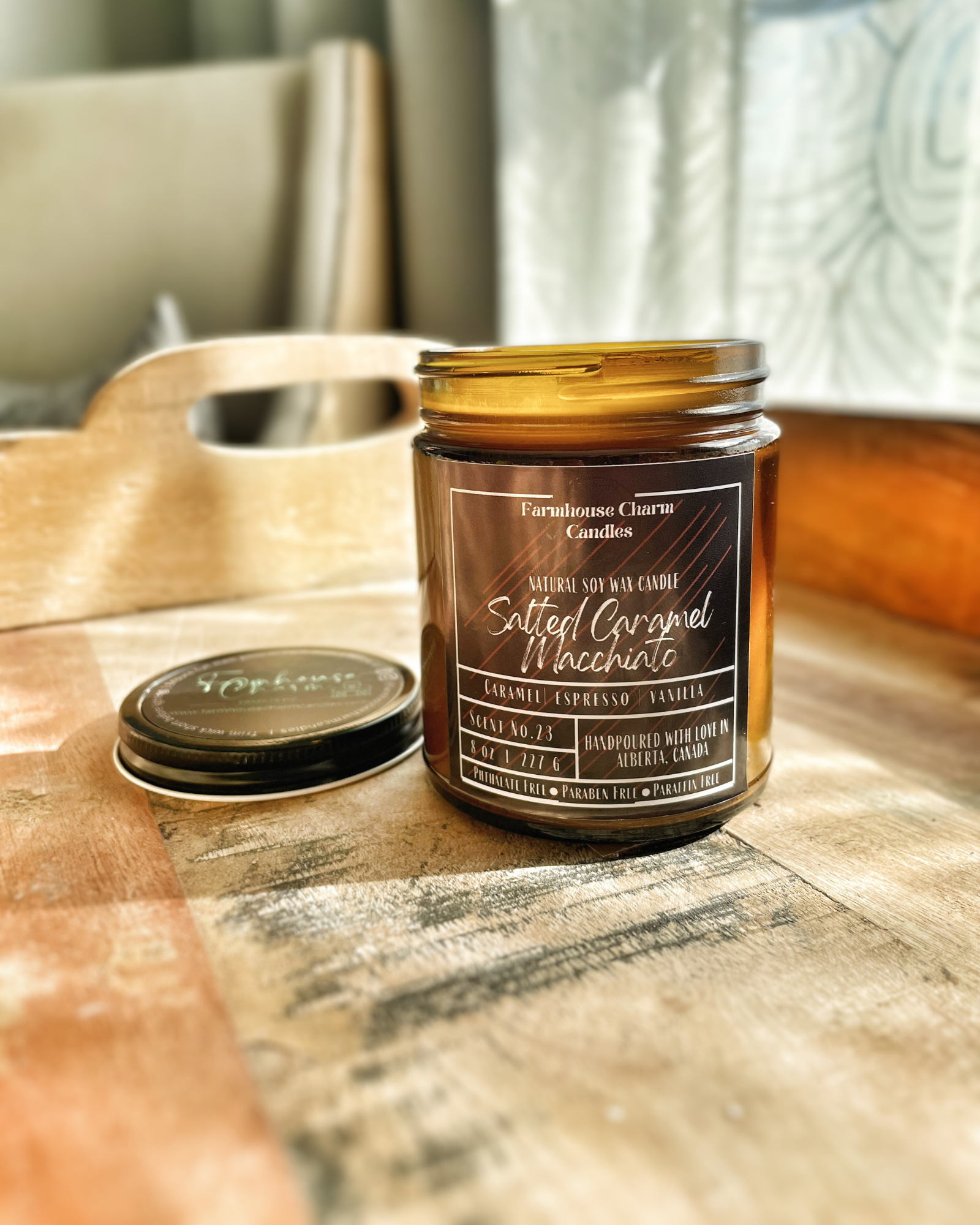 Savor the autumn season with a cozy sweater and a warm Salted Caramel Macchiato Soy Candle. For all the coffee lovers out there, the Salted Caramel Macchiato Soy Candle by Farmhouse Charm is the perfect addition to your fall routine. Infused with warm and rich aromas, this candle features a top note of caramelized sugar blended with roasted espresso, vanilla, salt, and spicy cinnamon.