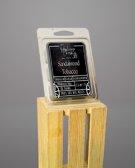 Sandalwood Tobacco Soy Wax Melts is truly a unique and captivating scent that is sure to please anyone looking for a warm and cozy aroma. The combination of tobacco leaf and cedar creates a deep, musky scent that is both luxurious and masculine. The addition of sandalwood adds a touch of sweetness to the blend, while the soft moss finish brings a subtle earthiness to the overall aroma. www.farmhousecharmcandles.com