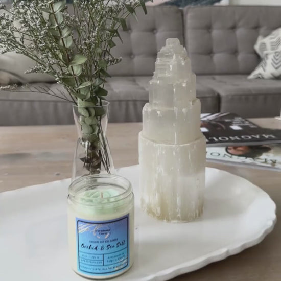 Experience the invigorating aroma of Orchid & Sea Salt - Farmhouse Charm Natural Soy Candle . This soy candle offers a delightful blend of soft floral tones, including orchid, jasmine, and lily. The crisp and refreshing sea salt mist aroma adds an elegant touch to the fragrance, making it truly invigorating. The stunning mint-green soy wax top is shaped like a succulent, making it a unique addition to your decor. www.farmhousecharmcandles.com
