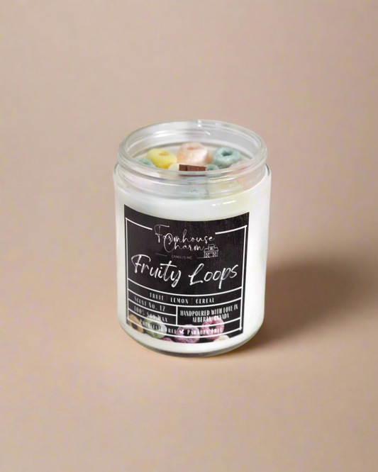 Farmhouse Charm Candles. Take a trip down memory lane with our best-selling candle! Packed with juicy citrus, sweet berries, and a zing of lemon, this fun and fruity scent smells just like your favorite Saturday morning cereal. Light it up and let the nostalgic aroma whisk you back to simpler, sweeter times.

"One whiff of this candle, and you're back to those carefree childhood days!"

🍊Handcrafted with colorful cereal-shaped wax embeds, this playful candle brings a touch of childhood charm.