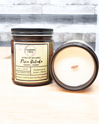 Experience the Tropics with Pina Colada - Farmhouse Charm Soy Candle.  For candle enthusiasts looking to bring the essence of a tropical paradise into their home, the Pina Colada - Farmhouse Charm Soy Candle is a popular choice. With a delightful blend of fresh pineapple and sweet coconut scents, this candle will transport you to your favorite vacation spot, where you can sit back, relax, and enjoy a refreshing Piña Colada. www.farmhousecharmcandles.com