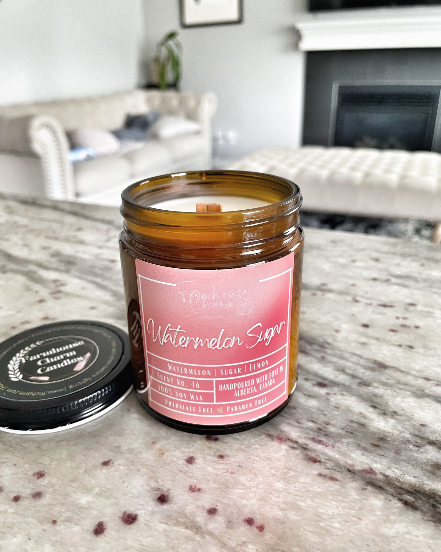 Elevate Your Summer Mood with Watermelon Sugar - Farmhouse Charm Soy Candle.  Bring the summer season into your home with our Watermelon Sugar - Farmhouse Charm Soy Candle! Infused with refreshing and bright scent of watermelon, spring water, and lemon, this candle will add a touch of summer to your living space. www.farmhousecharmcandles.com