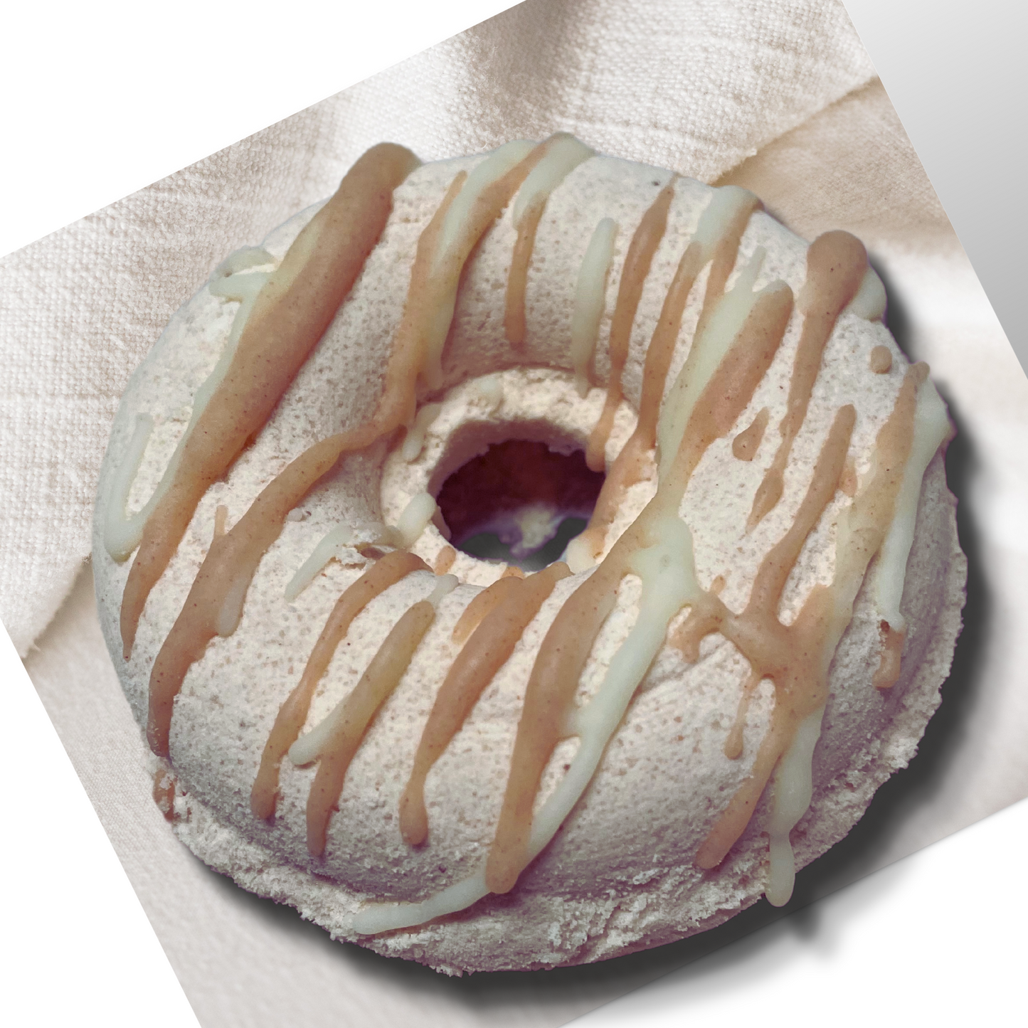 Lemongrass Orange Donut Bath Bomb- Farmhouse Charm is made with plant-based ingredients and infused only with essential oils. This bath bomb uses Kaolin clay for color and contains moisturizing ingredients such as coconut oil, cocoa butter, and colloidal oatmeal. It does not contain any artificial colorants and fragrance. To Use: Drop or hold in bath water. Enjoy the fizzing action, wonderful aromas and nourishing oils.